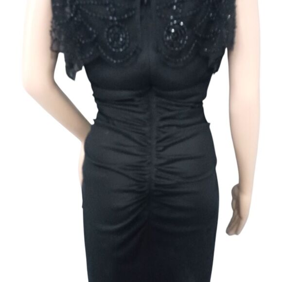 Witchy Sheer Overlay Dress Sz 16 XL Black Beaded Ruched Draped Whimsigoth Fairy. - Picture 7 of 16